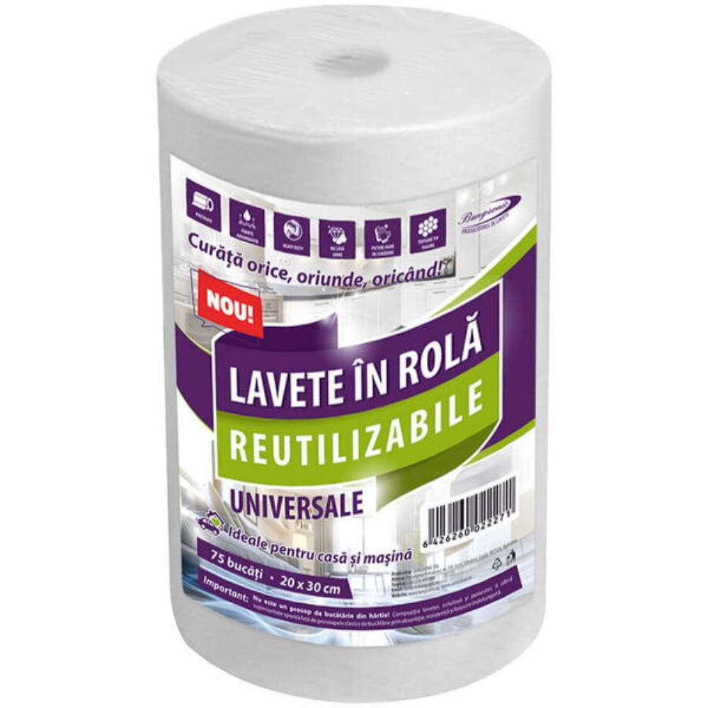 Oferte la Lavete embosate reutilizabile, alb, celuloza, 30 x 20 cm, rola 75 bucati