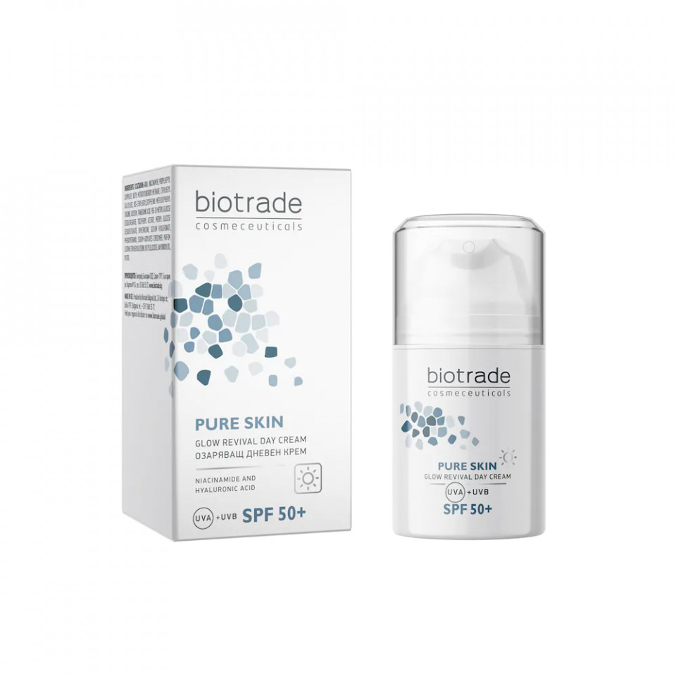 Oferte la Crema iluminatoare de zi cu Niacinamida si Acid Hialuronic Biotrade Pure Skin SPF 50, 50 ml