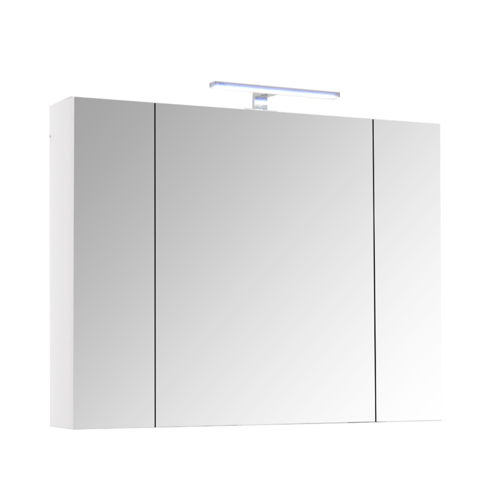 Oferte la Oglinda cu dulap baie Badenmob Seria 286, cu iluminare, PAL, alb, 3 usi, 6 polite, 100 x 14.5 x 68 cm