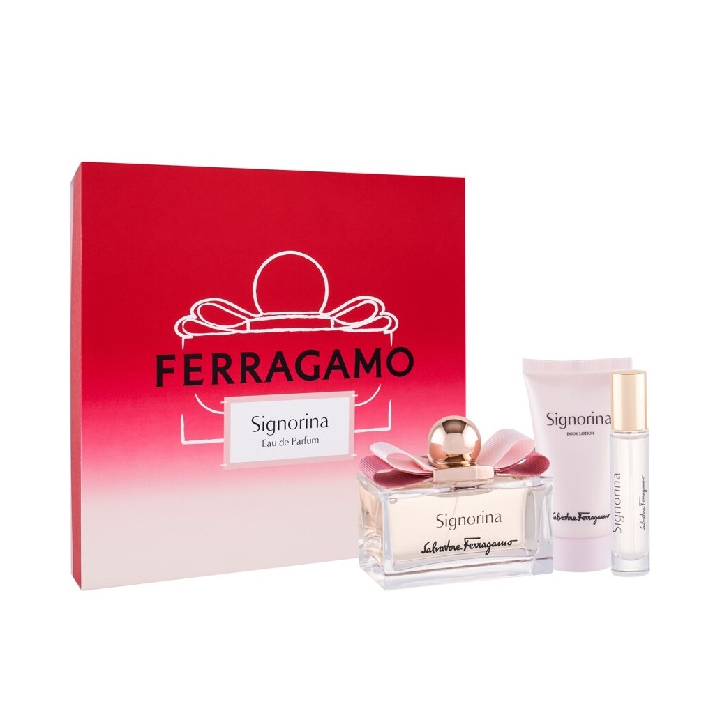 Oferte la Set cadou Salvatore Ferragamo Signorina, Femei, Apa de Parfum, 100 ml + Lotiune de corp, 50ml + Apa de Parfum, 10 ml