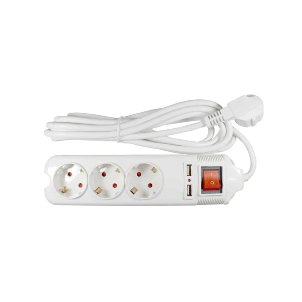 Oferte la Prelungitor 3 prize + 2 x USB Lohuis, 3 x 1.5 mmp, 3500W, protectie copii, intrerupator, indicator luminos, 1.5 m
