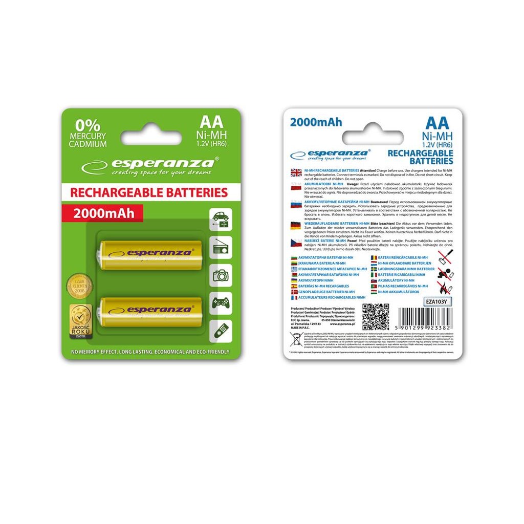 Oferte la Esperanza EZA103Y Baterii reîncărcabile Ni-MH AA 2000MAH x2