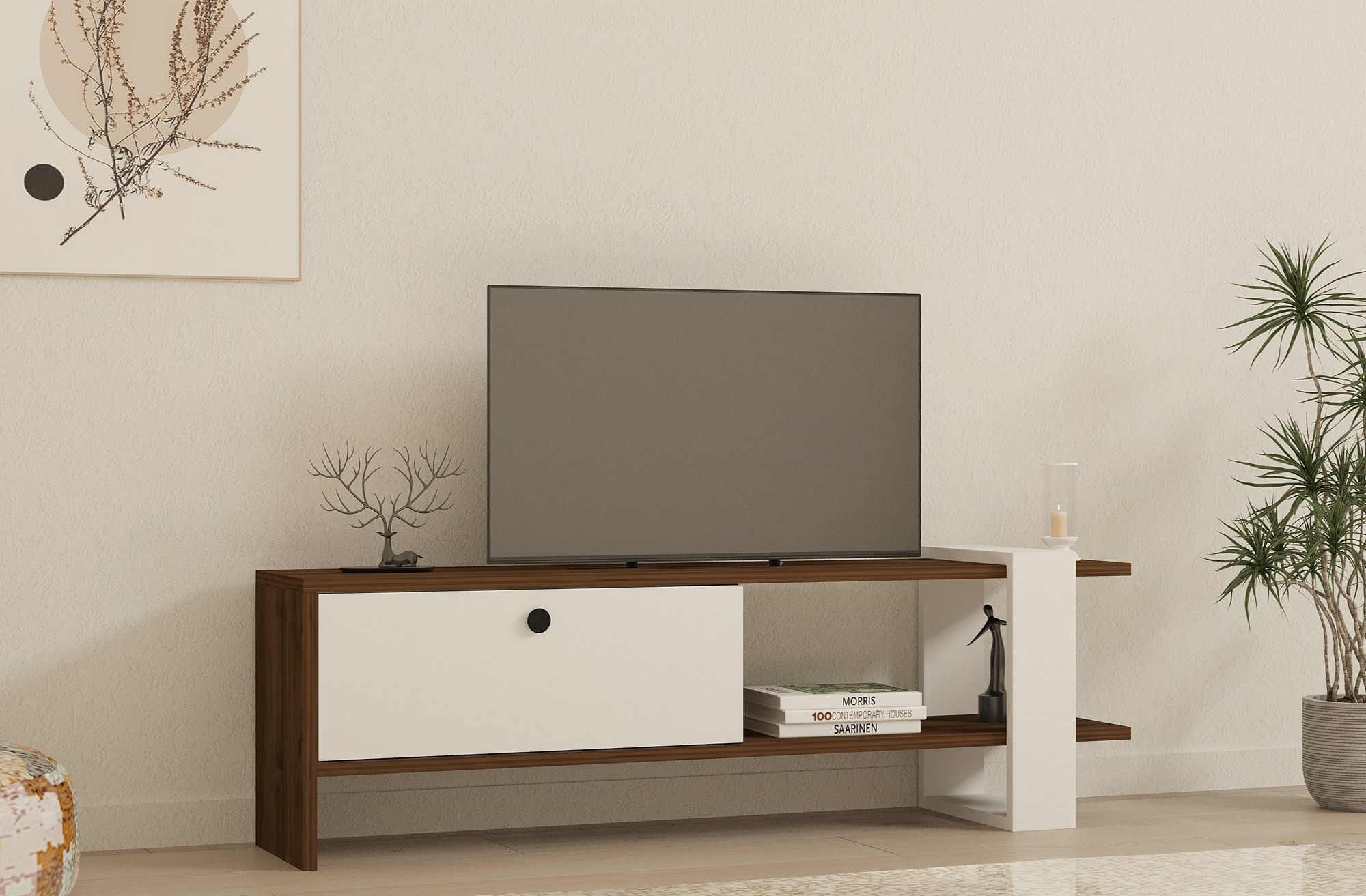 Oferte la Comoda TV Gaye - Walnut, White 120 X 36.8 X 25