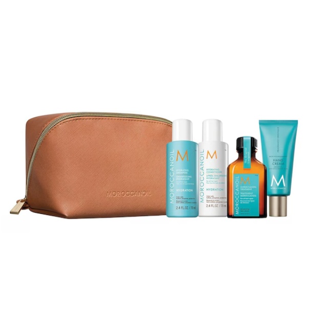 Oferte la Set Hydration Essentials, Moroccanoil, Sampon 70ml, Balsam 70 ml, Crema de maini 40 ml, Tratament ulei de par pentru toate tipurile de par 25ml