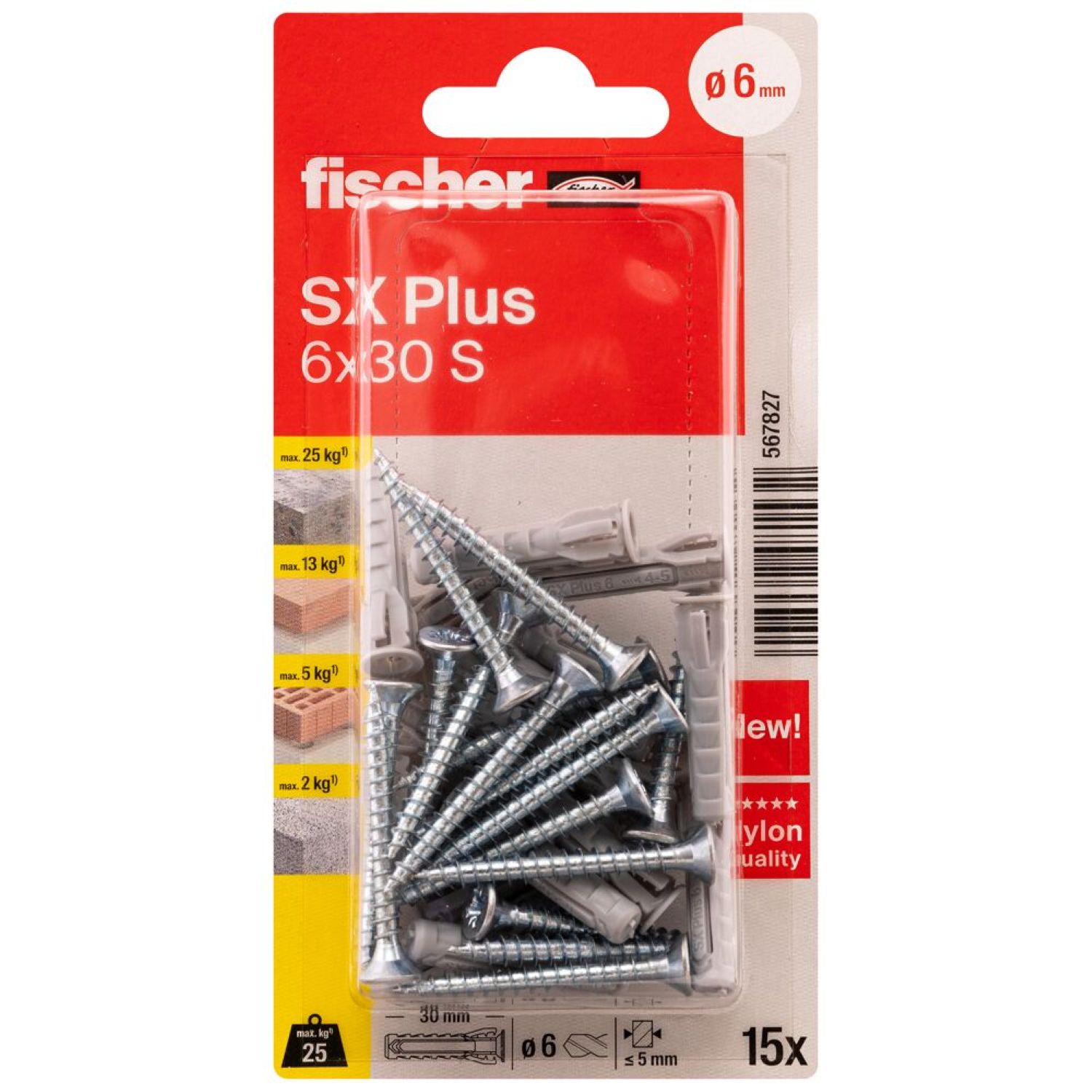 Oferte la Diblu din nailon cu surub Fischer SX Plus, 6 x 30 mm, 15 bucati