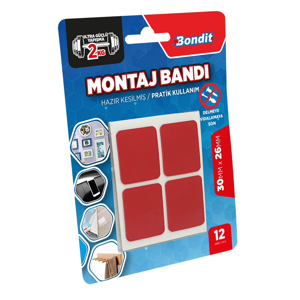 Oferte la Banda adeziva pre-taiata Bondit, acril, 26 x 30 mm, 12 bucati/blister