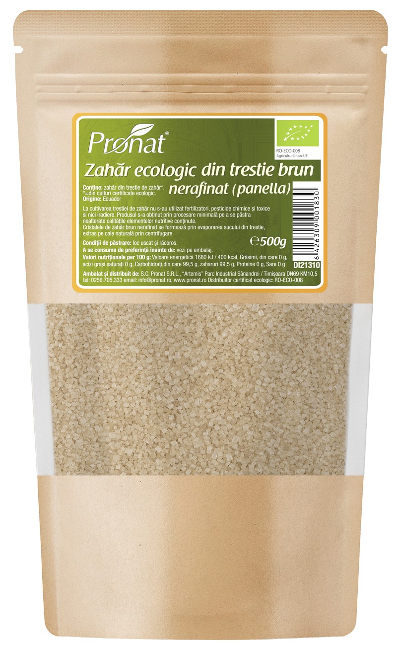 Oferte la Zahar brun bio din trestie de zahar, -Panela 500g Pronat