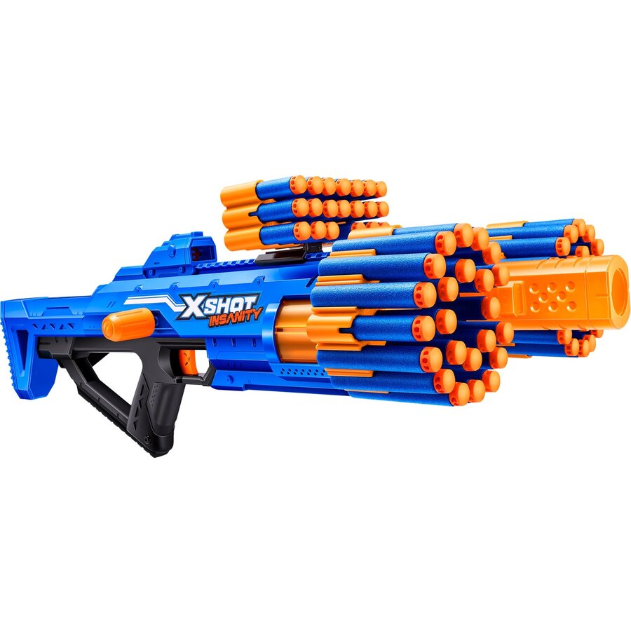 Oferte la Lansator de Sageti X-Shot Insanity Blaster Berzerko 27m Include 48 de Sageti 14 ani+ Albastru/Portocaliu