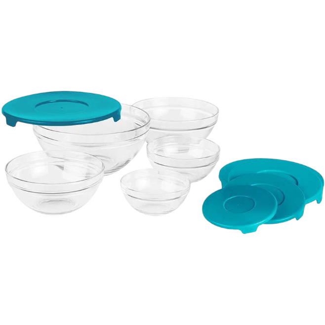 Oferte la Set 5 Boluri De Sticla Cu Capac Transparent