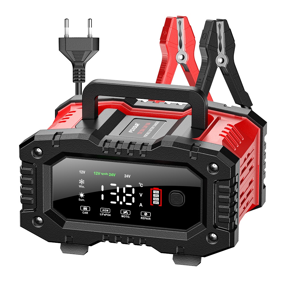 Oferte la Redresor Auto Digital Foxsur FPT-200, Incarcator Automat 12V/24V 20A pentru Baterii 6Ah-300Ah, Ecran LCD și Compatibilitate Extinsa pentru Baterii Auto, Moto, Camion