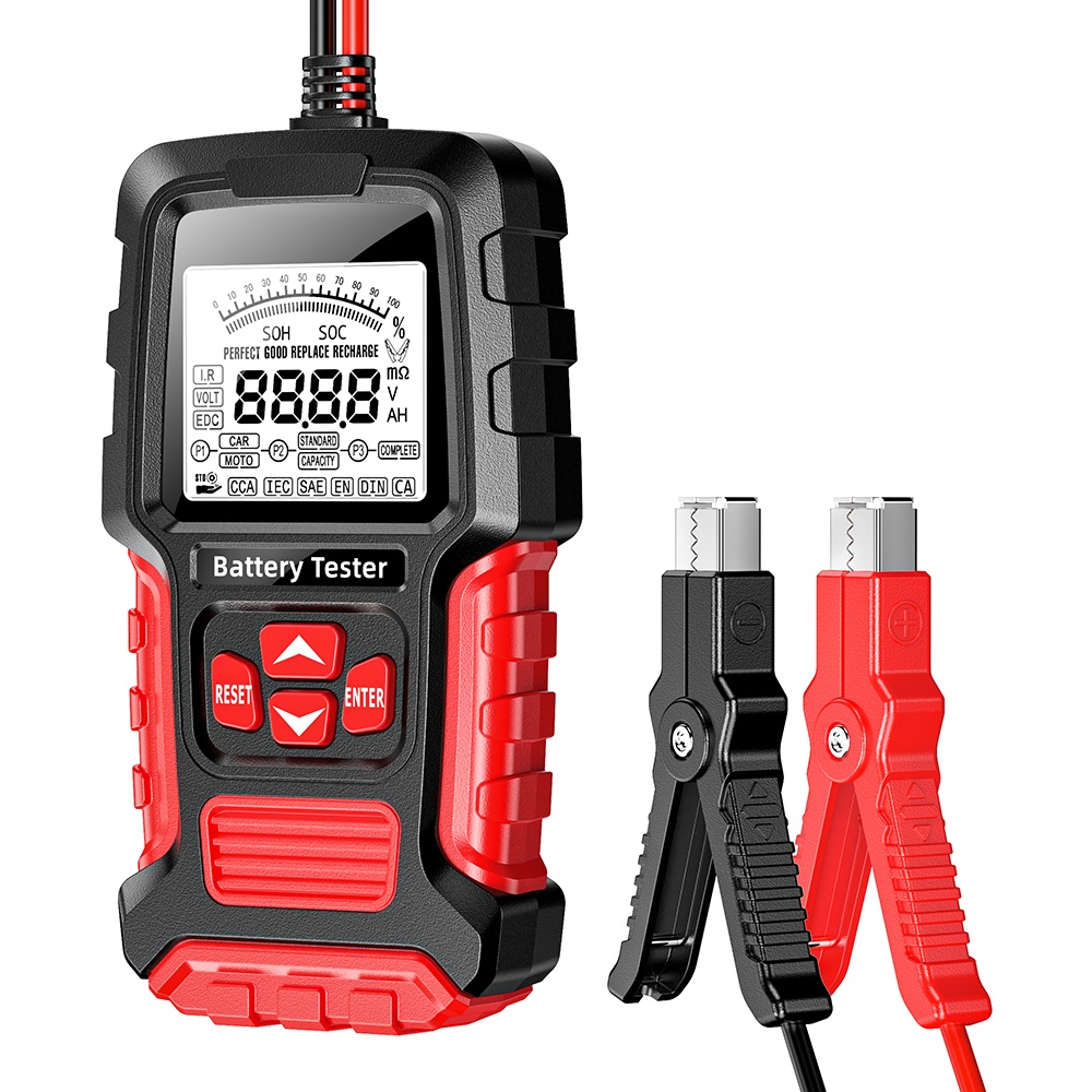 Oferte la Tester Inteligent de Baterii Foxsur FBT-300, 12V/24V, pentru Auto și Motociclete, cu Ecran LCD 2.7", Compatibil cu Baterii VRLA/GEL/AGM/EFB/STD, Negru/Rosu