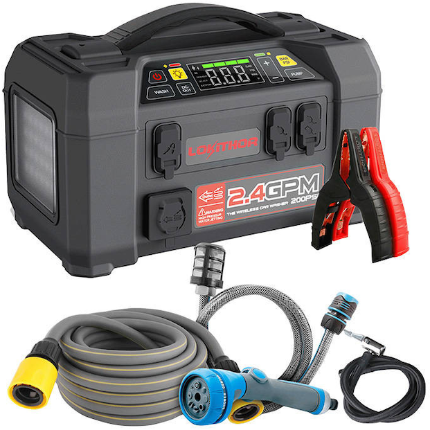 Oferte la Redresor Auto AW401 Starter 5in1 Clesti Pornire Motor Diesel/ Benzina 20000mAh 2500A Functie Powerbank Compresor  Aparat de Spalat Lanterna Negru
