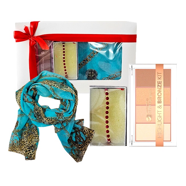 Oferte la Set Lunaria esarfa, paleta Iluminator & Bronzer, bratara rosie