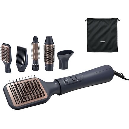 Oferte la Perie Aer Cald Seria 5000 1000W Include 5 Accesorii Diametru Perie 38mm Ceramica 220-240V 3 Trepte Temperatura 2 Trepte Viteza Negru/Auriu