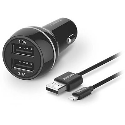 Oferte la Incarcator Auto bricheta 12v Dual Usb Ultra-rapid 5V 2,1A PHILIPS PH-DLP2357V USB-Lightning pentru Iphone