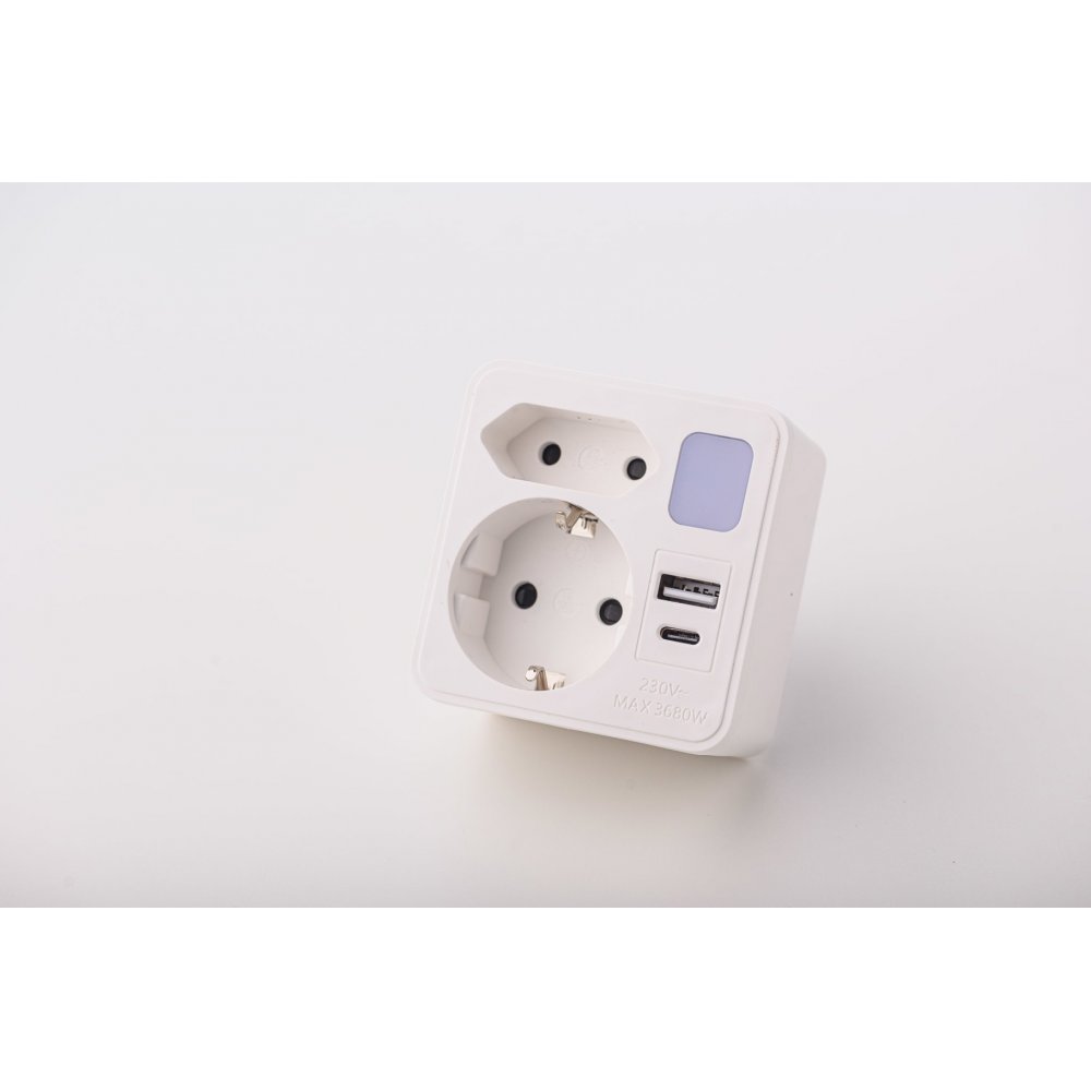 Oferte la Adaptor dublu cu lumina veghe, 1xSchucko+1xEuro, USB 1xA+1xC Strohm SM-A-CGZB2LU1