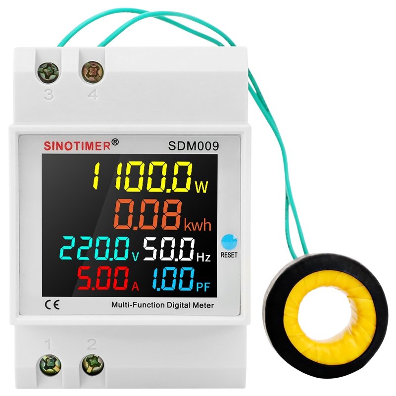 Contor monofazat de energie electrica, Sinotimer, 250-450V, 100A, functie resetare, transformator extern, SDM009-E-380