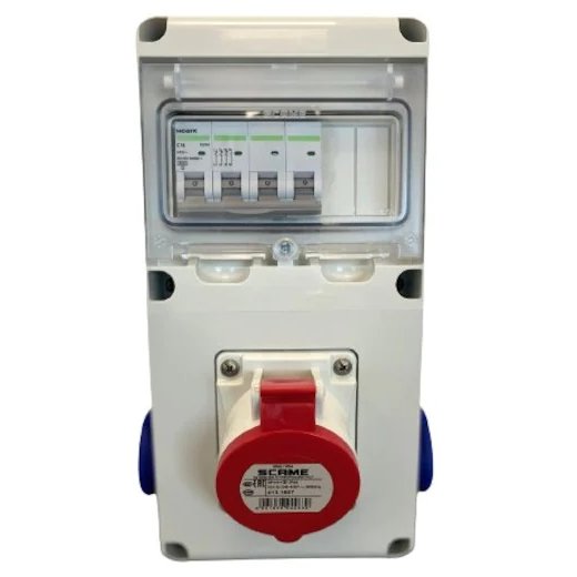 Tablou organizare santier cablat cu 1 priza trifazica 16A si 2 prize simple schuko, IP44 Scame 633.RO0024