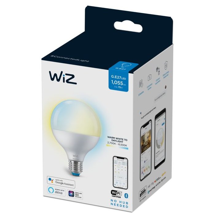 Oferte la Bec LED inteligent, Wi-Fi, Bluetooth, G95, E27, 11W (75W), 1055 lm, lumina alba reglabila Wiz 8718699786335