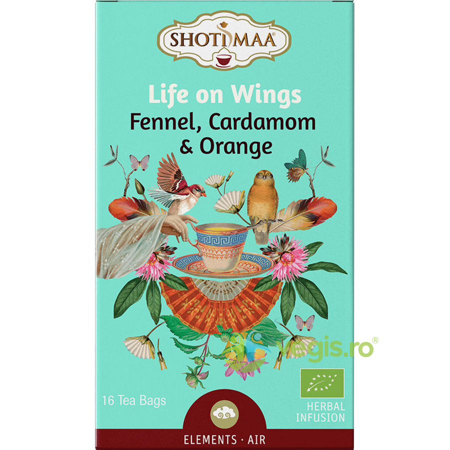 Oferte la Ceai cu Fenicul, Cardamom si Portocale Life On Wings Elements Ecologic/Bio 16dz