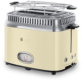 Oferte la Prajitor de paine Russell Hobbs Retro Vintage Cream 21682-56, 1200 W, 2 felii, Prajire rapida, Gratar pentru chifle, Crem/Inox