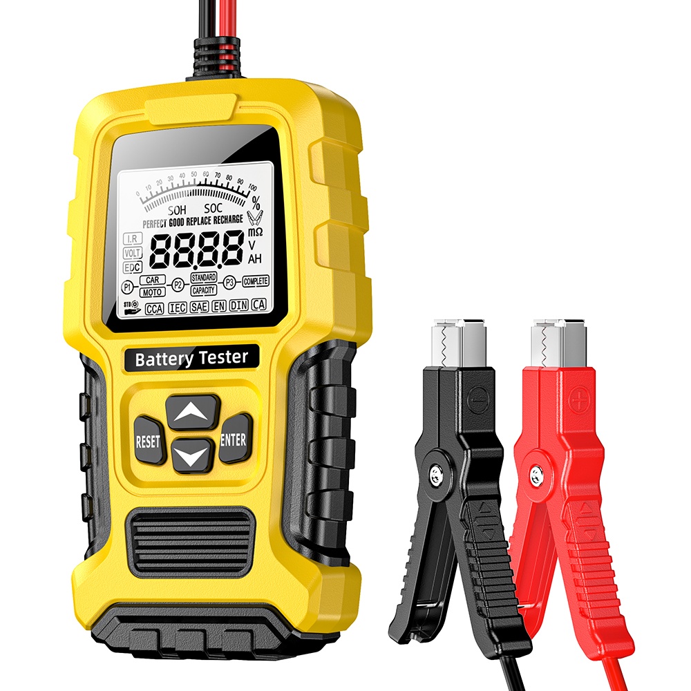 Oferte la Tester Inteligent de Baterii Foxsur FBT-300, 12V/24V, pentru Auto și Motociclete, cu Ecran LCD 2.7", Compatibil cu Baterii VRLA/GEL/AGM/EFB/STD, Galben/Negru