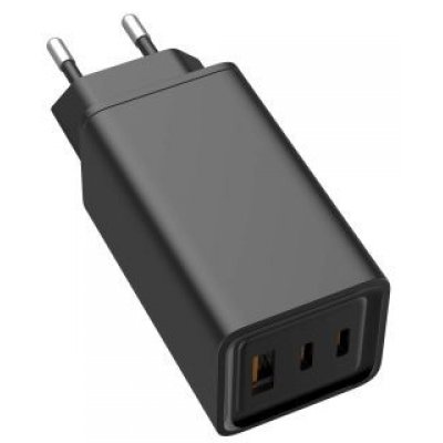 Incarcator de la Retea 220V la 3x USB FastCharge: USB-A + 2x USB tip C PD 65W Negru, Golf GF-U65 (Alimentator)