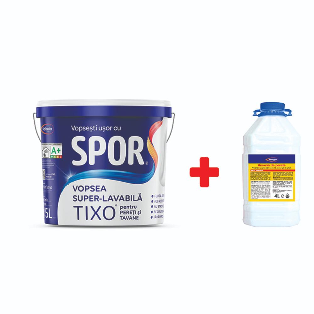 Vopsea lavabila interior Spor Tixo, alb, 15 l + amorsa 4 l