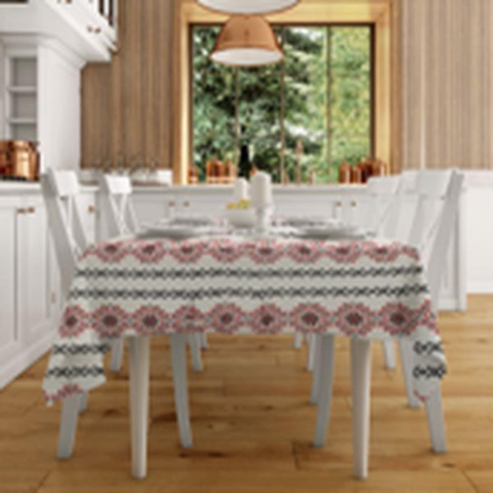 Fata de masa Rustic, bumbac 100%, alb/rosu, 140 x 140 cm