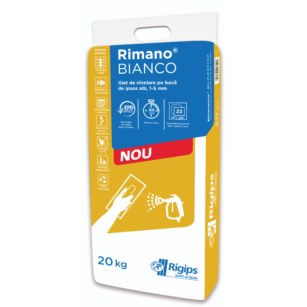 Oferte la Glet de finisare pe baza de ipsos Rigips Rimano Bianco, pentru interior, 20 kg 