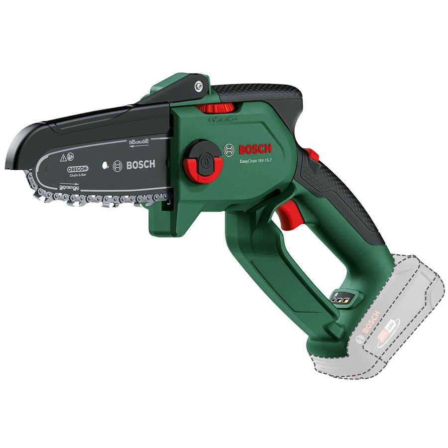 Bosch cordless chainsaw EasyChain 18V-15-7, 18Volt, electric chainsaw (green/black, Li-ion battery 2.5Ah, POWER FOR ALL ALLIANCE)