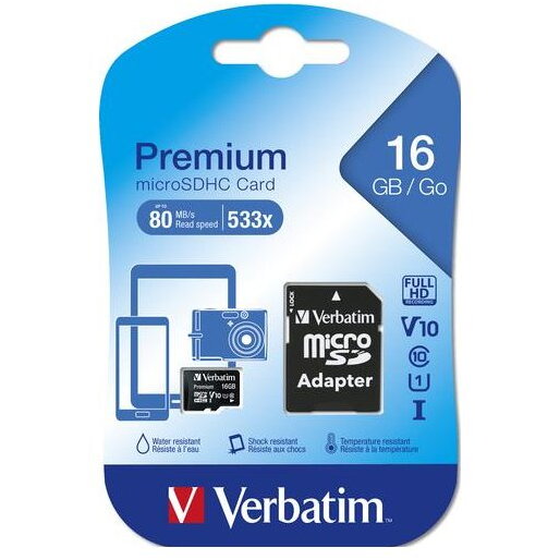 Oferte la Card microSDHC Verbatim 44082, 16 GB clasa 10, cu adaptor