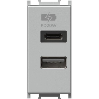 Modul Incarcator 2*USB PD 20W 1M argintiu, TEM Modul TEM-EM69ES-B