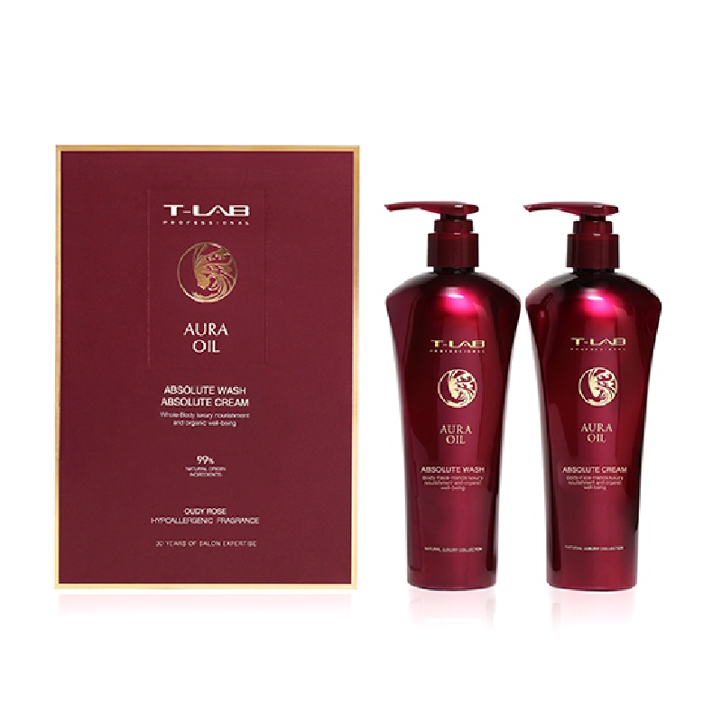 Oferte la Set cadou T-LAB Professional Aura Oil Duo Sampon, 300 ml + Tratament, 300 ml