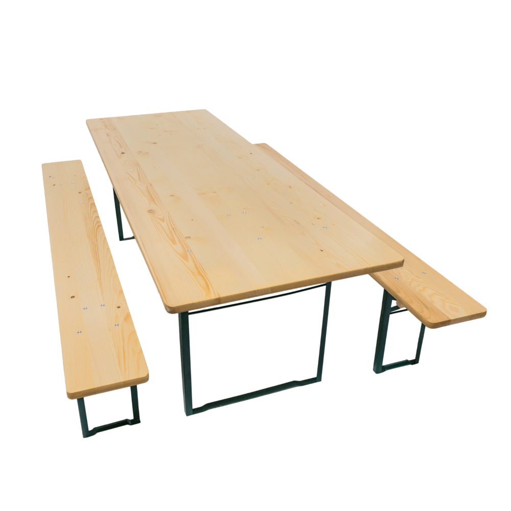Oferte la Set pliabil, masa si 2 banci Bucin Mob Travel Reghin, dreptunghiulare, lemn masiv rasinoase, natur, 2.2 x 0.8 m