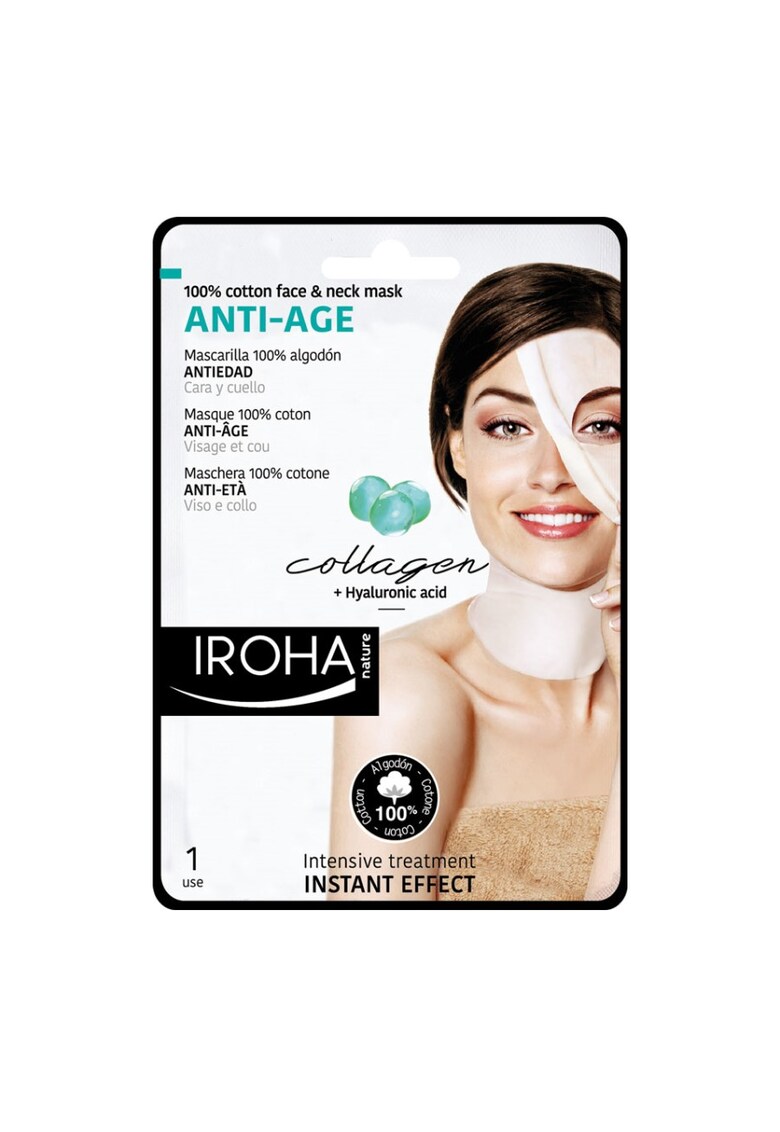 Oferte la Masca anti-imbatranire pentru ten si gat cu acid hialuronic si colagen - Iroha - 1 bucata