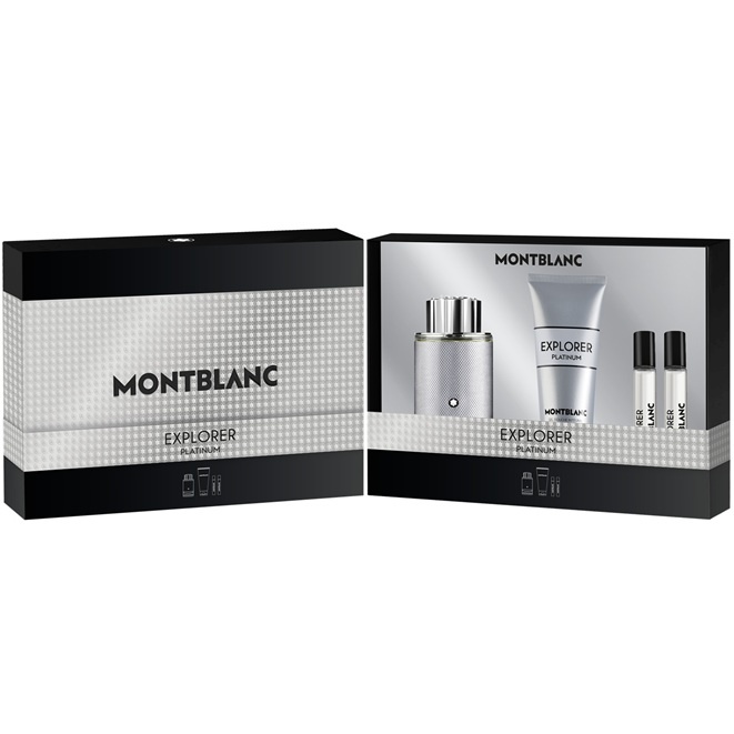 Oferte la Set Mont Blanc Explorer Platinum, Barbati, Apa De Parfum, 100 ml + Apa De Parfum, 2 x 7.5 ml + Gel De Dus, 100 ml