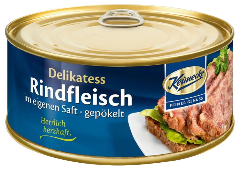 Oferte la Delicatesa din carne de vita in suc propriu cu sorici de porc, 300g Keunecke