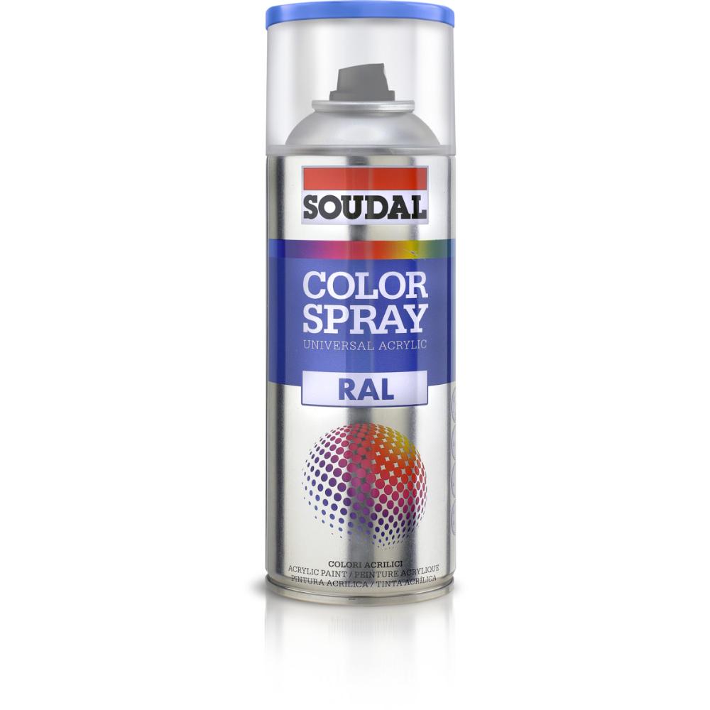Vopsea spray acrilica pentru metal / plastic / lemn Soudal Color Spray, maro inchis RAL 8019, interior/exterior, 400 ml