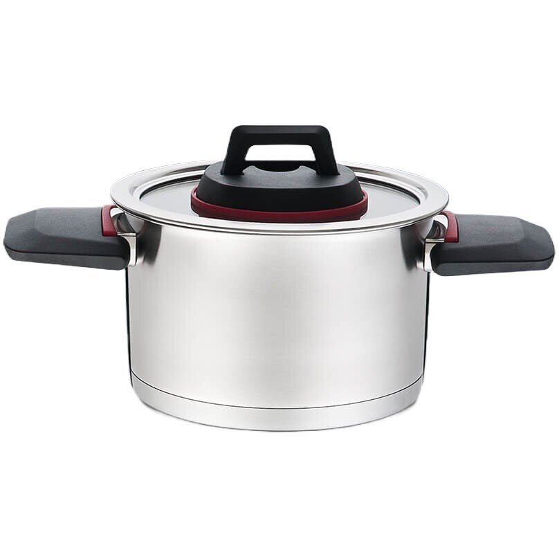 Oferte la Oala Cu Capac Otel Inoxidabil Capac Sticla 18cm 2.3l Negru/Rosu
