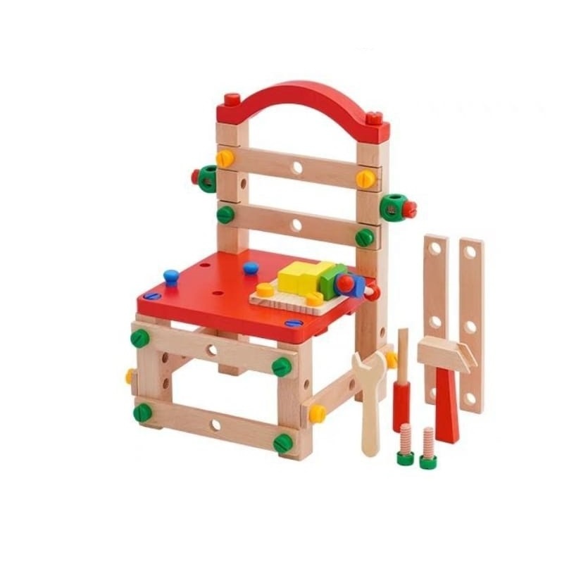 Oferte la Set de Constructie Scaun din Lemn pentru Copii, Rosu, Joc Educational si Creativ