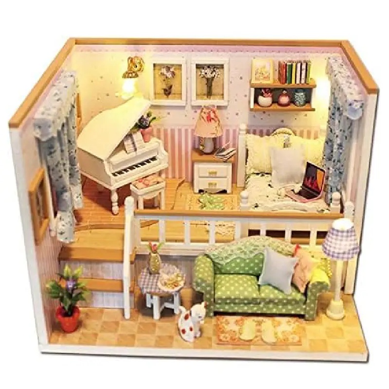 Oferte la Casuta DIY de construit – camera decorativa in miniatura cu pian si mobilier detaliat