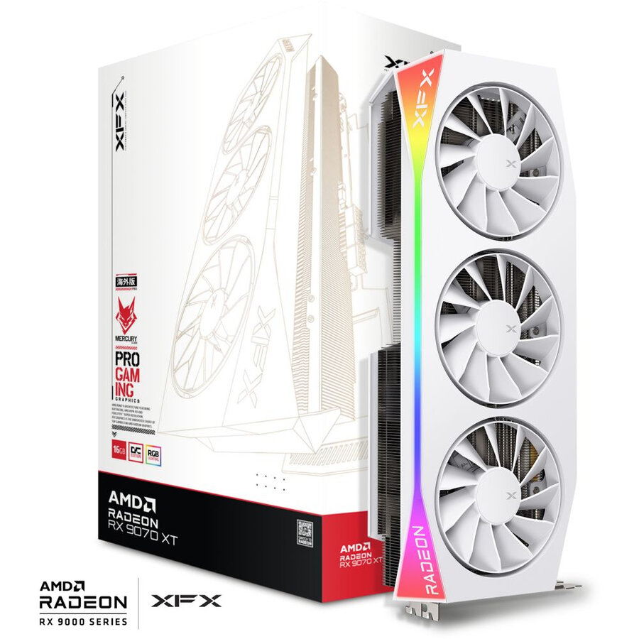 Placa video Radeon RX 9070 XT OC Mercury RGB (white, RDNA4, GDDR6, 3x DisplayPort, 1x HDMI 2.1)