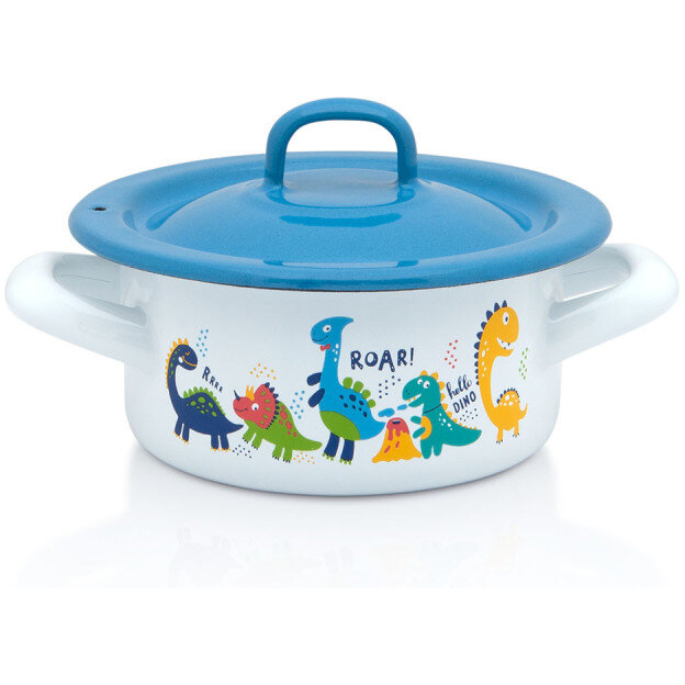 Oferte la Cratita Mica cu Capac Dino Capacitate 0.75L Diametru 12CM Alb/Albastru
