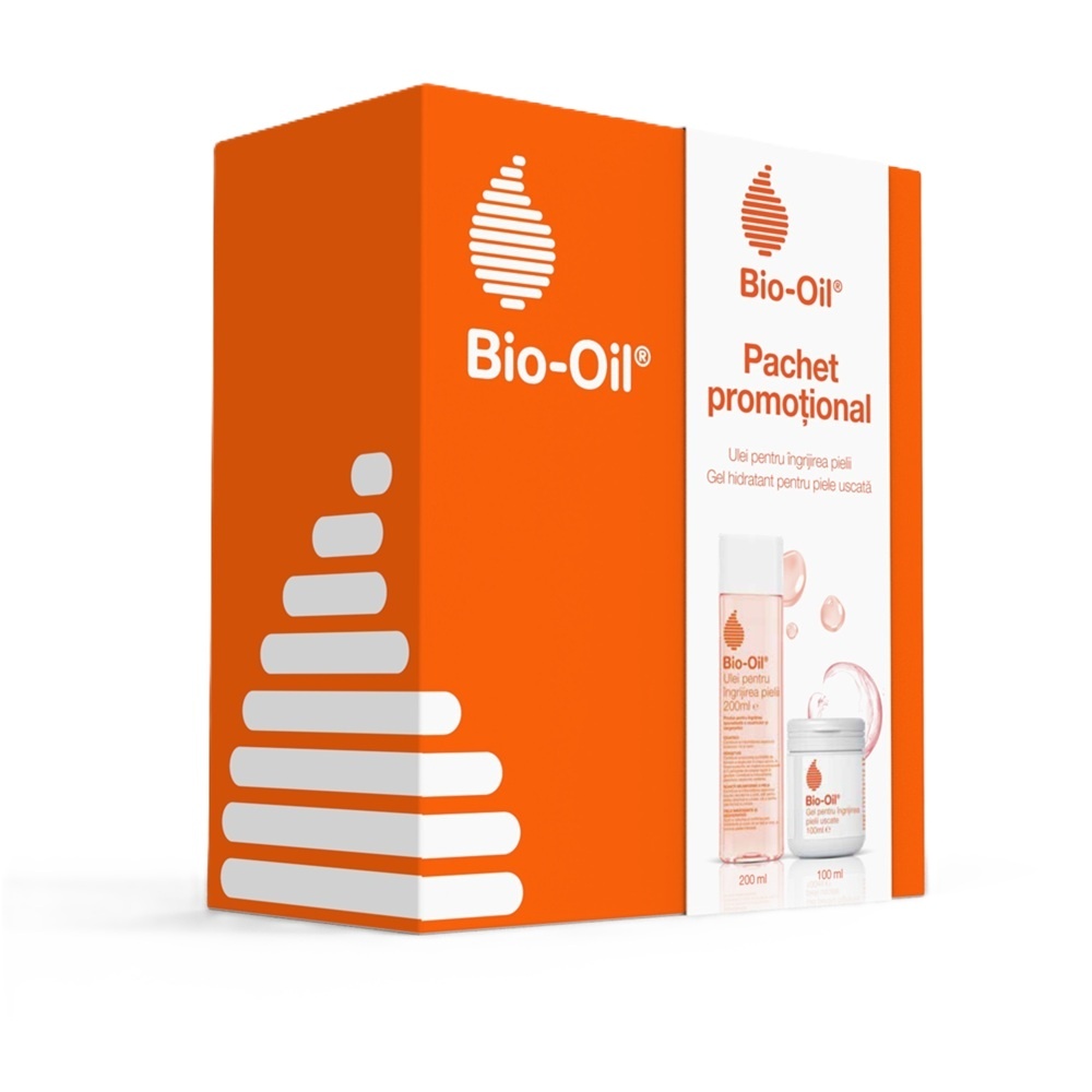 Oferte la Pachet Ulei pentru ingrijirea pielii 200 ml + Gel pentru ingrijirea pielii uscate, 100 ml, Bio Oil