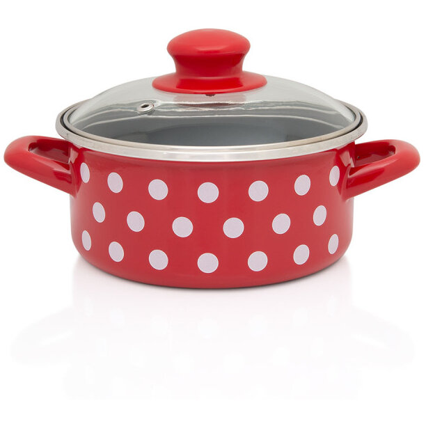 Oferte la Cratita Cu Capac Sticla Tufne Capacitate 1.5L Diametru 16CM Rosu/Alb