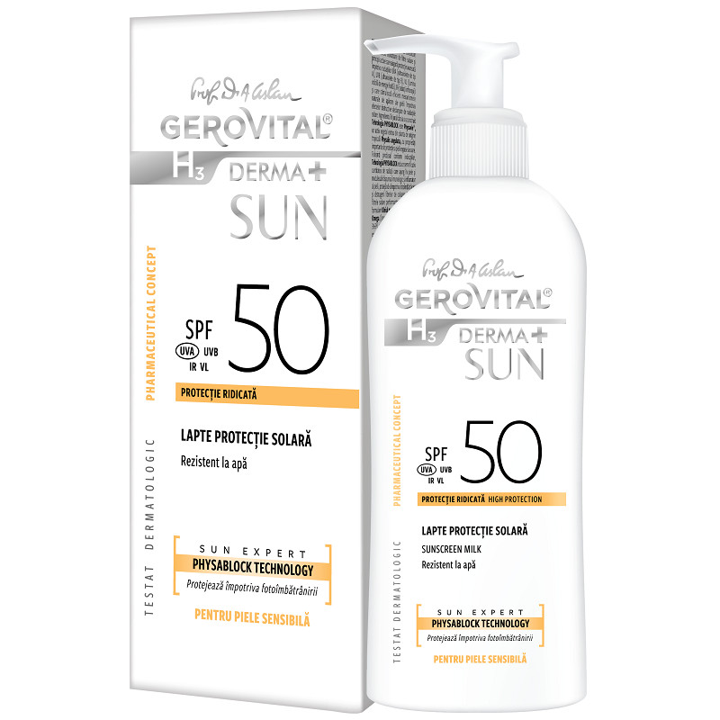 Oferte la Lapte pentru protectie solara Gerovital H3 Derma+ Sun, cu SPF50, 150 ml