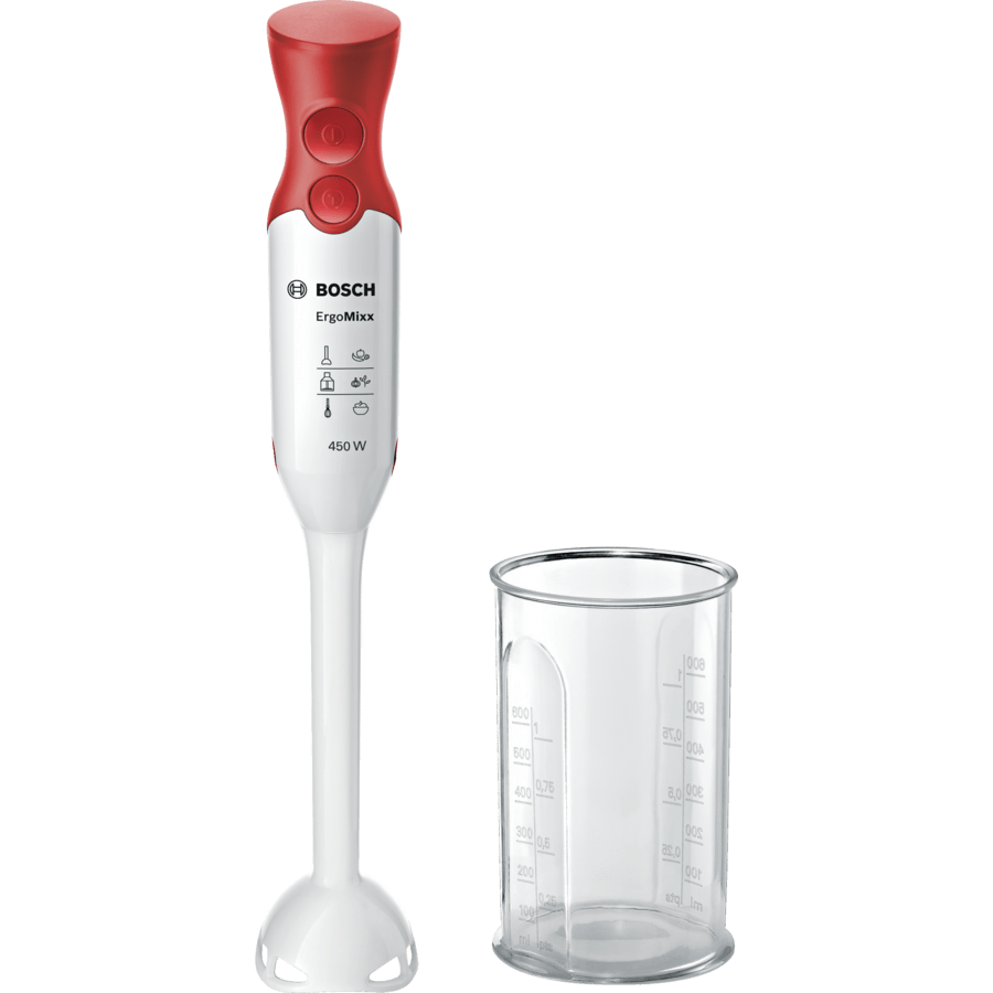 Mixer vertical BOSCH ErgoMixx MSM64010, 0.6l, 450W, 1 treapta viteza, alb-rosu