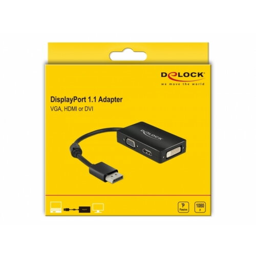 Oferte la Adaptor Delock 62656, Mini DisplayPort male - VGA/HDMI/DVI female,  Negru