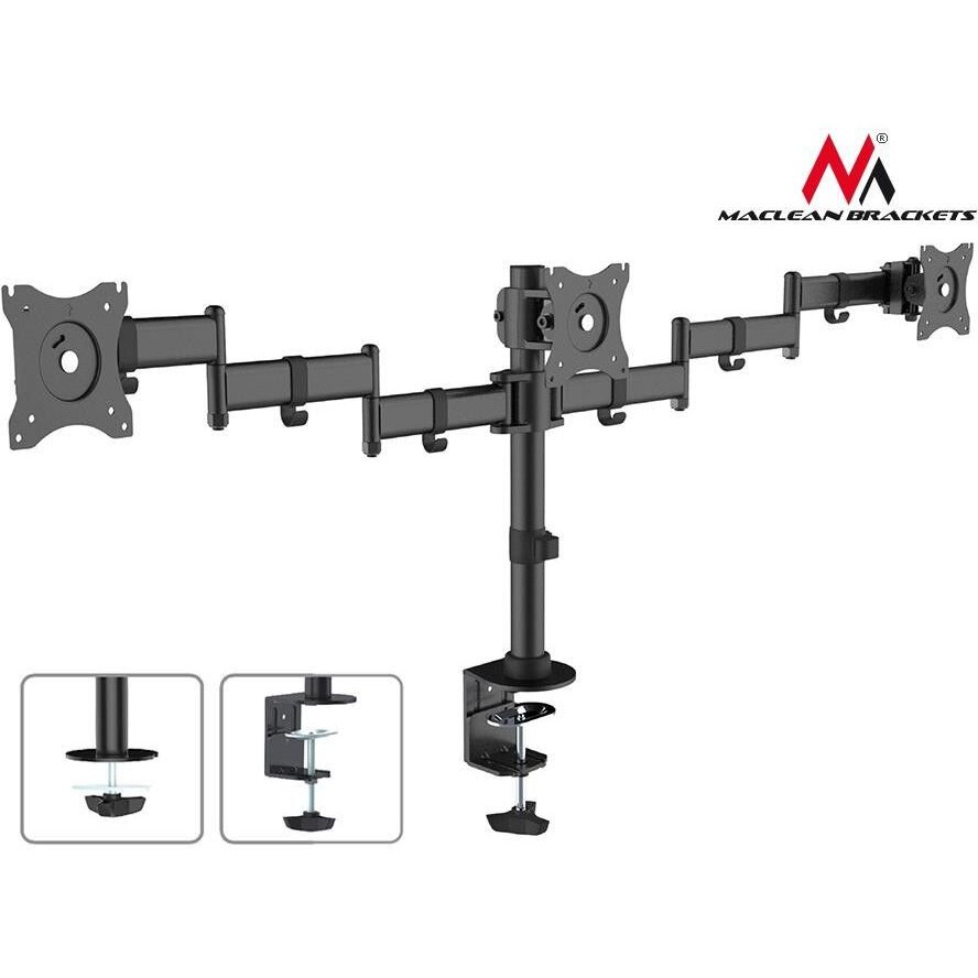Oferte la Maclean MC-691 Triple Desk Mount Monitor Arm 360 ° Adjustable Bracket 13-27 Inch